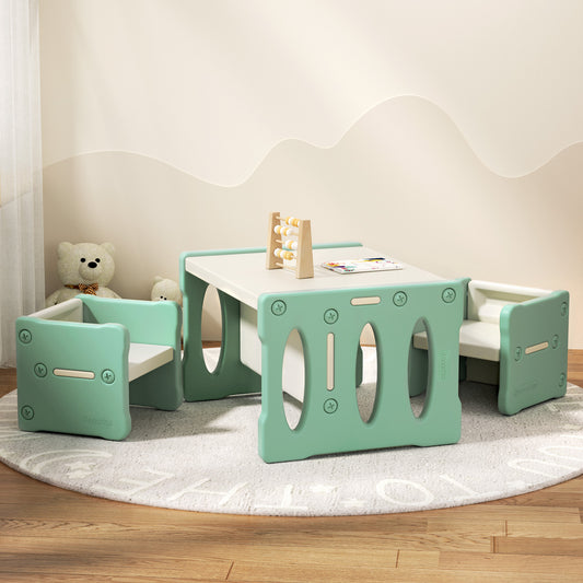 Keezi 3PCS Kids Table & Chairs Set – Durable HDPE Plastic for Study & Play