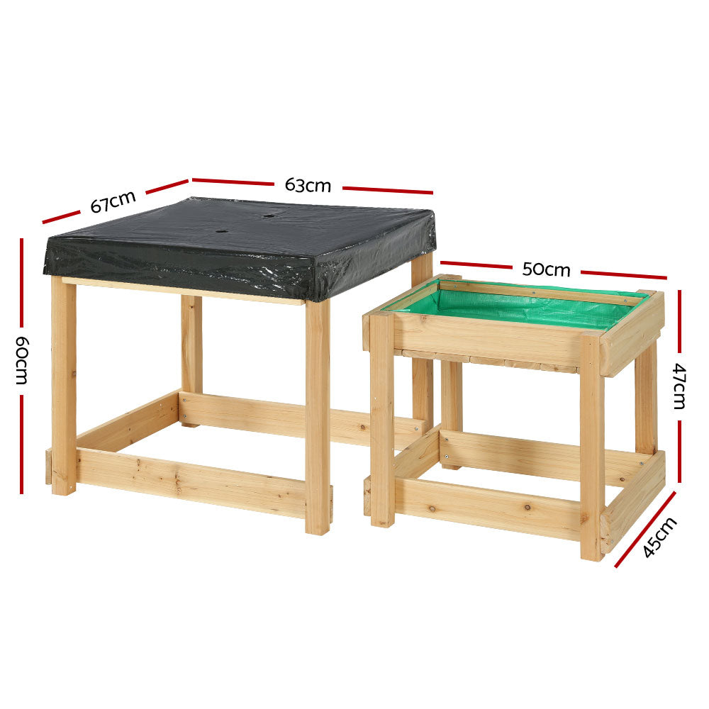 Keezi 101cm Wooden Kids Sandpit – Outdoor Sandbox with Water Table Play Station