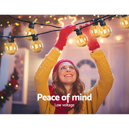 Jingle Jollys 50m LED Festoon String Lights – 50 Bulb Kit for Party, Wedding & Christmas (G80)