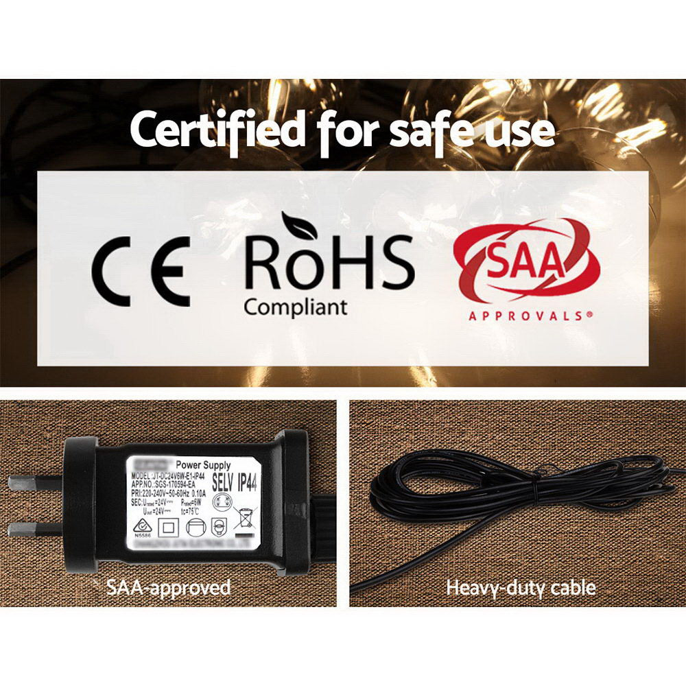 Jingle Jollys 50m LED Festoon String Lights – 50 Bulb Kit for Party, Wedding & Christmas (G80)