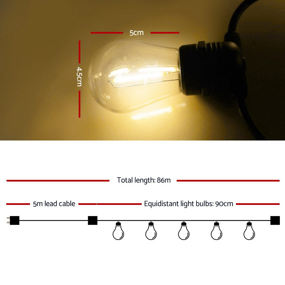 Jingle Jollys 86m LED Festoon String Lights – Outdoor Lighting for Christmas & Events