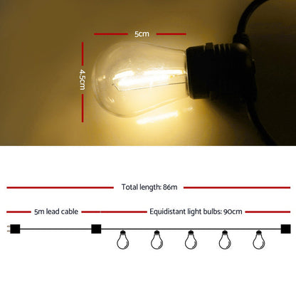 Jingle Jollys 86m LED Festoon String Lights – Outdoor Lighting for Christmas & Events