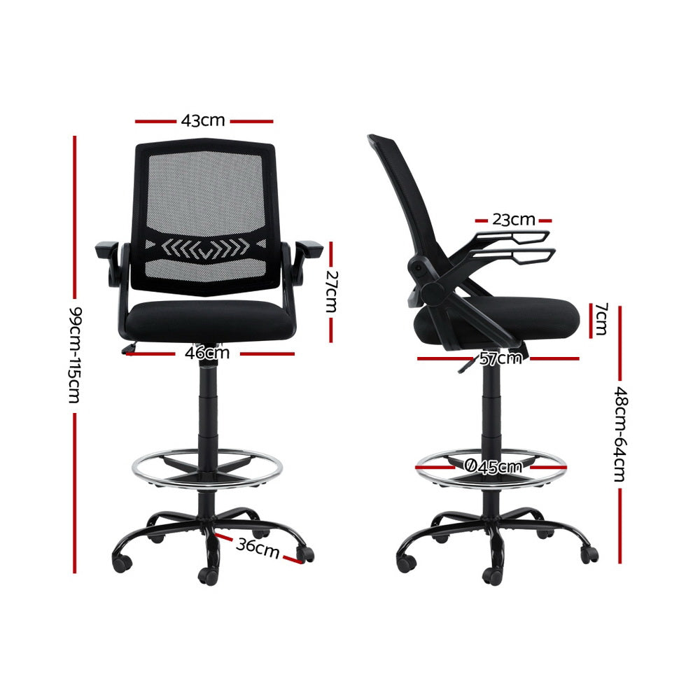 Artiss Black Mesh Drafting Office Chair – Adjustable Ergonomic Stool
