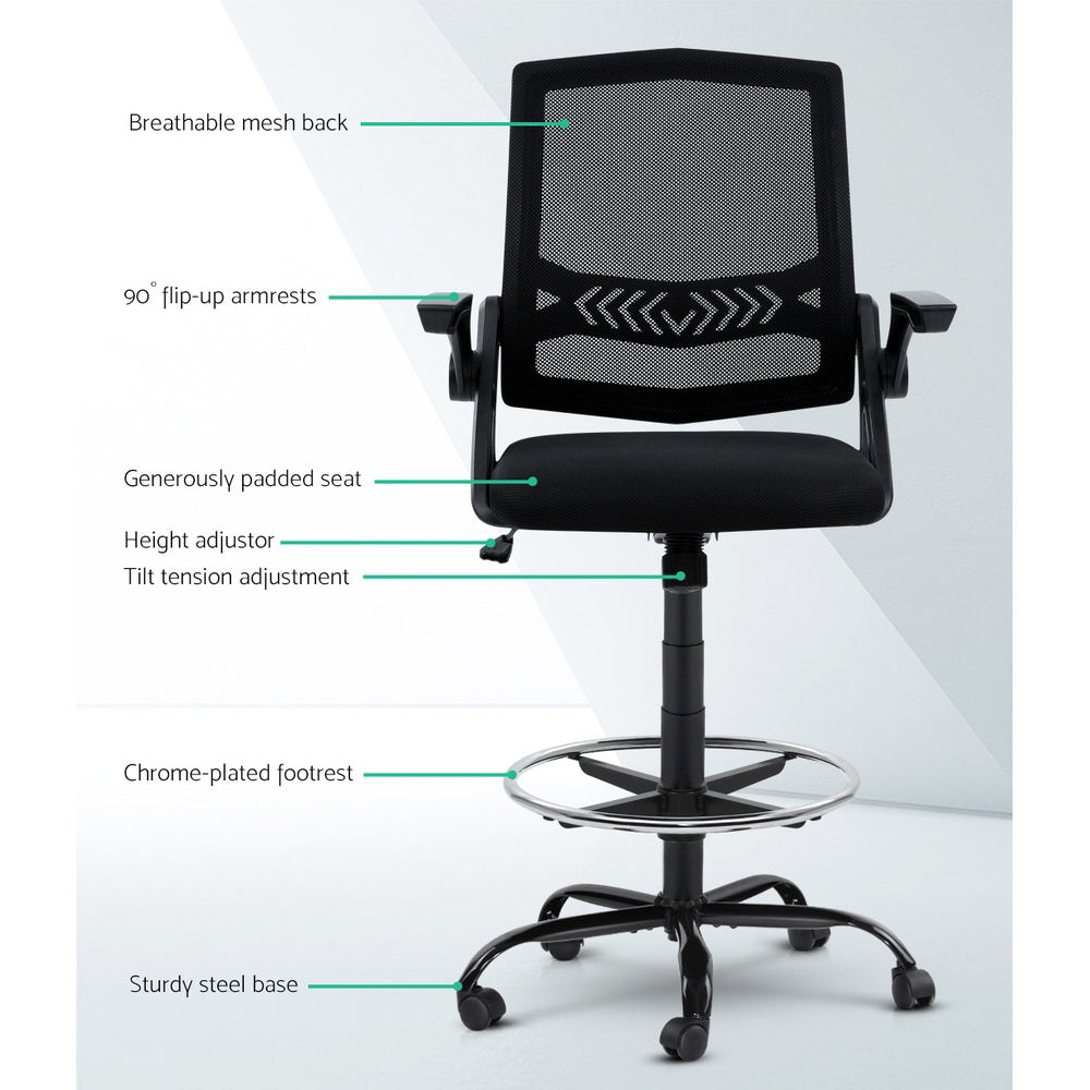 Artiss Black Mesh Drafting Office Chair – Adjustable Ergonomic Stool