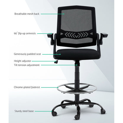 Artiss Black Mesh Drafting Office Chair – Adjustable Ergonomic Stool