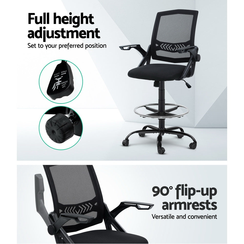 Artiss Black Mesh Drafting Office Chair – Adjustable Ergonomic Stool