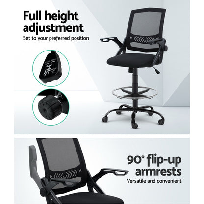 Artiss Black Mesh Drafting Office Chair – Adjustable Ergonomic Stool
