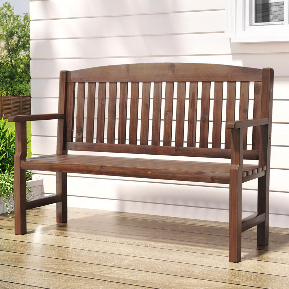 Gardeon Wooden Garden Bench – 2-Seater Outdoor Patio Lounge Chair (Brown)