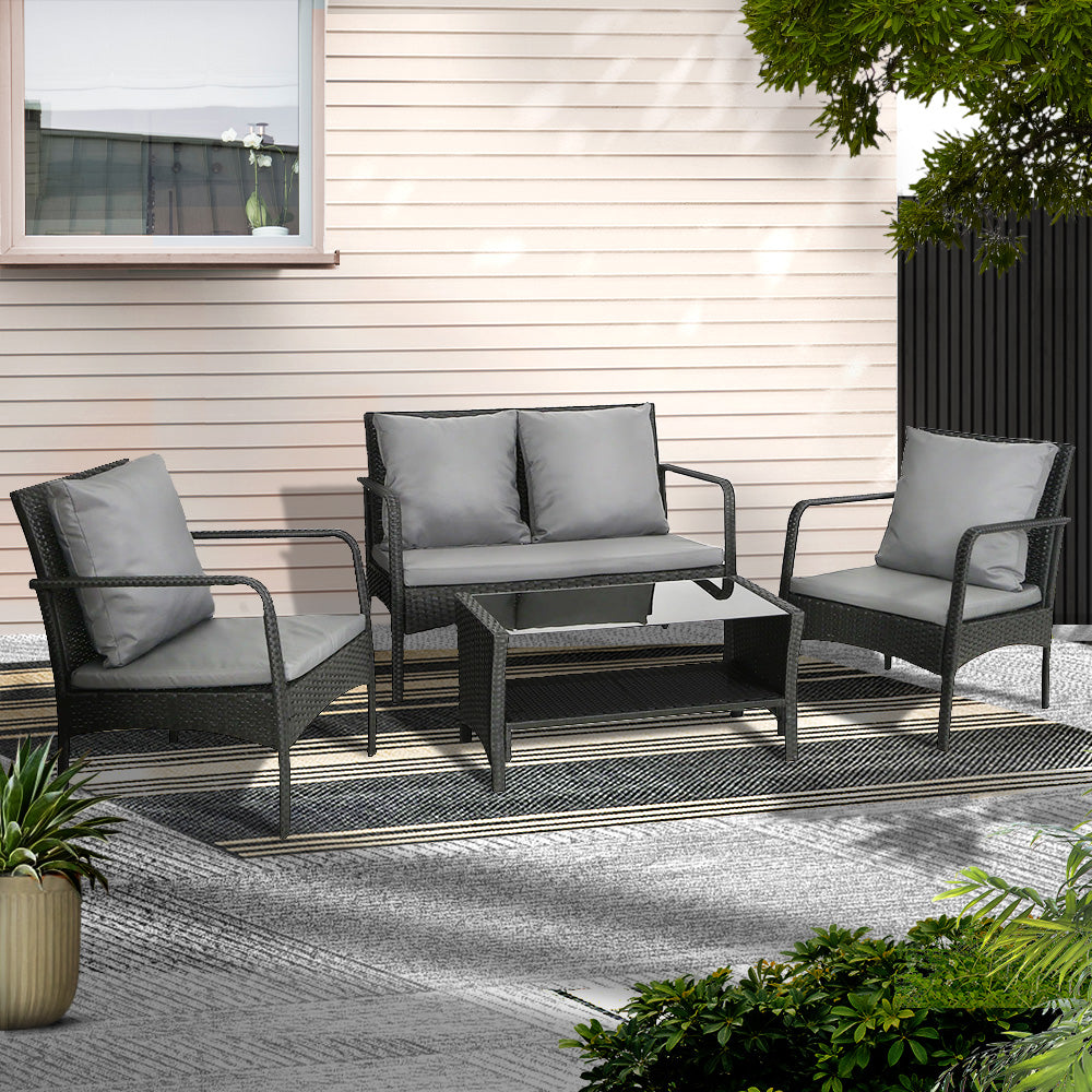 Gardeon Outdoor Sofa Lounge Set – Wicker Table & Chairs Garden Patio Furniture