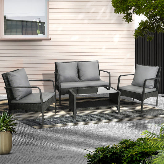 Gardeon Outdoor Sofa Lounge Set – Wicker Table & Chairs Garden Patio Furniture