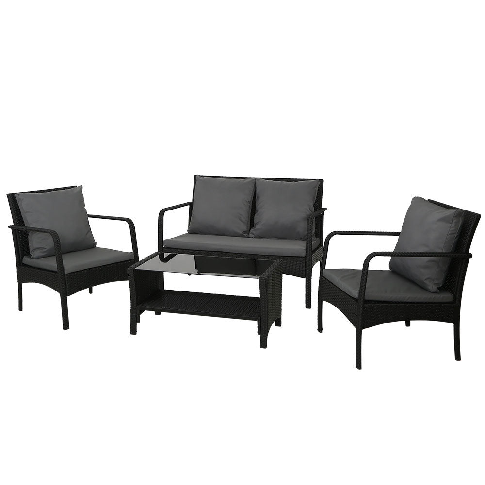 Gardeon Outdoor Sofa Lounge Set – Wicker Table & Chairs Garden Patio Furniture