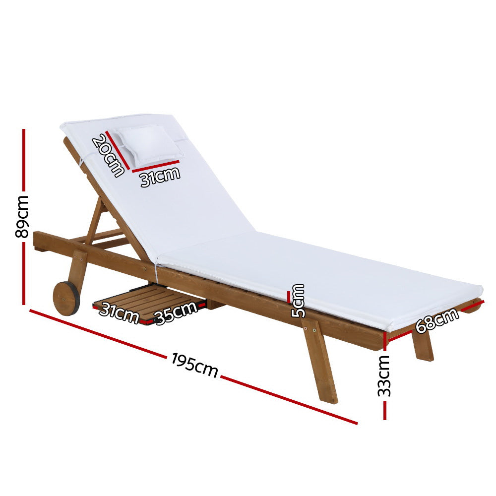 Gardeon 2x Wooden Sun Lounges – White Outdoor Day Beds with Wheels for Patio