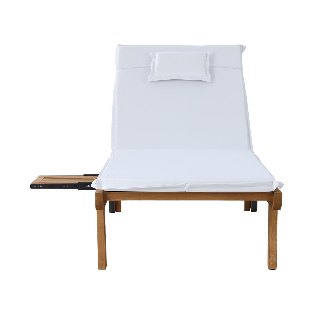 Gardeon 2x Wooden Sun Lounges – White Outdoor Day Beds with Wheels for Patio