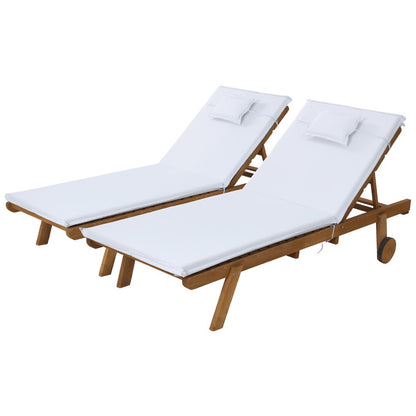 Gardeon 2x Wooden Sun Lounges – White Outdoor Day Beds with Wheels for Patio