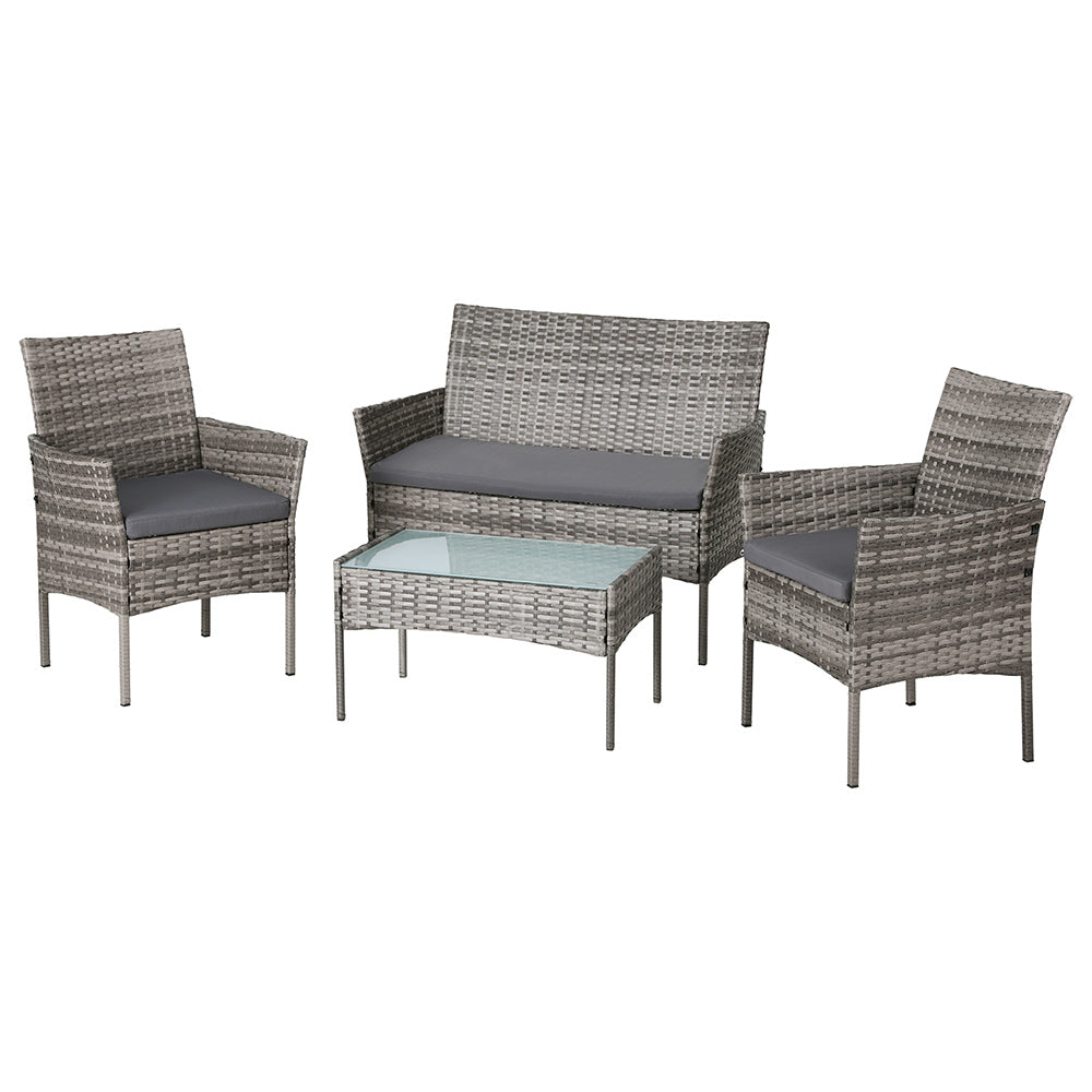 Gardeon 4-Seater Outdoor Sofa Set – Grey Wicker Lounge with Table & Chairs
