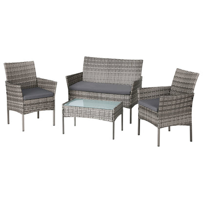 Gardeon 4-Seater Outdoor Sofa Set – Grey Wicker Lounge with Table & Chairs
