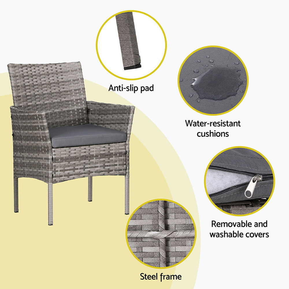 Gardeon 4-Seater Outdoor Sofa Set – Grey Wicker Lounge with Table & Chairs