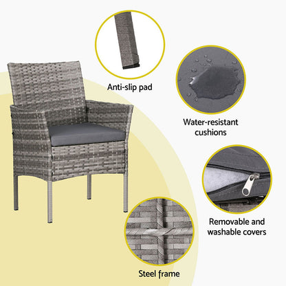 Gardeon 4-Seater Outdoor Sofa Set – Grey Wicker Lounge with Table & Chairs