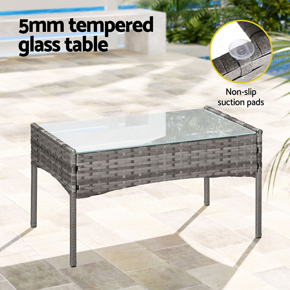 Gardeon 4-Seater Outdoor Sofa Set – Grey Wicker Lounge with Table & Chairs