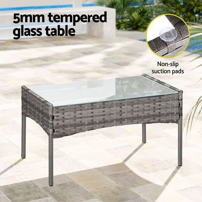 Gardeon 4-Seater Outdoor Sofa Set – Grey Wicker Lounge with Table & Chairs