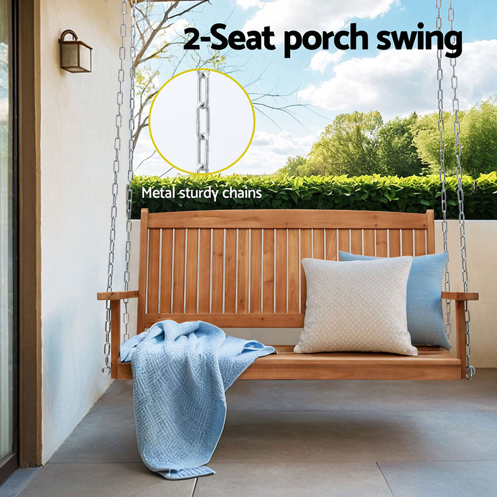Gardeon 2 Seater Porch Swing Chair – Wooden Bench with Chain for Outdoor Patio