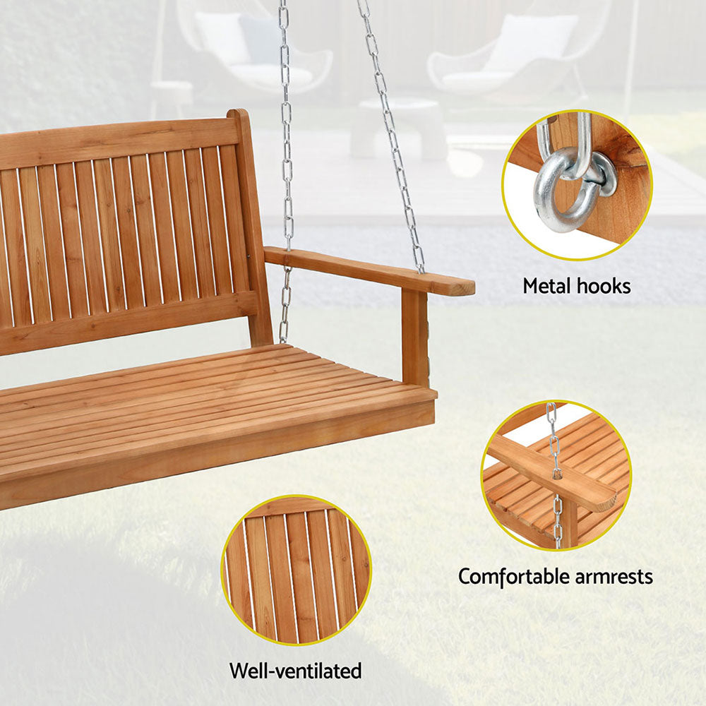 Gardeon 2 Seater Porch Swing Chair – Wooden Bench with Chain for Outdoor Patio