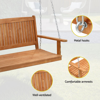 Gardeon 2 Seater Porch Swing Chair – Wooden Bench with Chain for Outdoor Patio