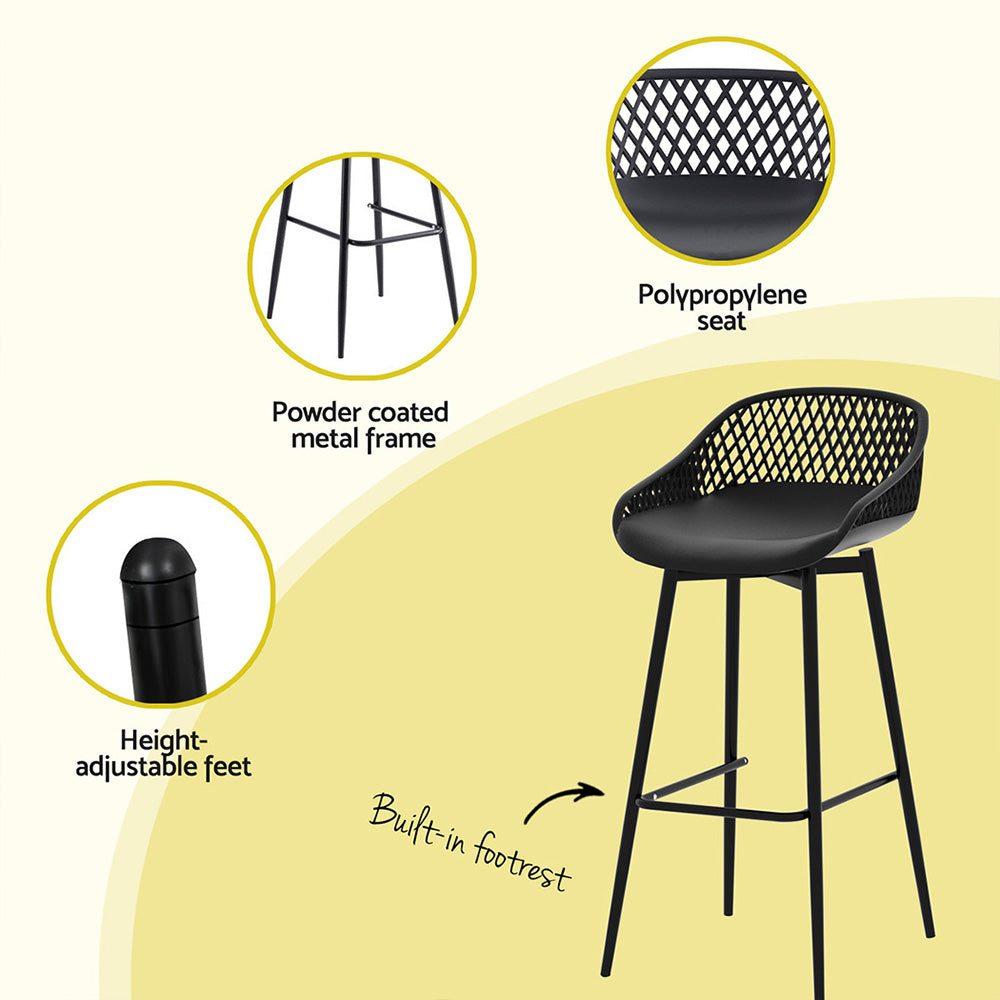 Gardeon 2x Outdoor Bar Stools – Black Plastic Patio High Chairs