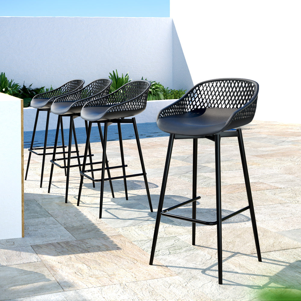 Gardeon 4x Outdoor Bar Stools – Black Plastic Patio Chairs for Garden or Balcony