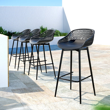 Gardeon 4x Outdoor Bar Stools – Black Plastic Patio Chairs for Garden or Balcony