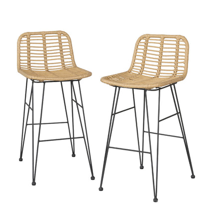 Gardeon 2x Outdoor Bar Stools – Natural Rattan Patio Chairs