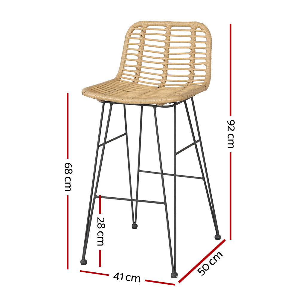 Gardeon 2x Outdoor Bar Stools – Natural Rattan Patio Chairs