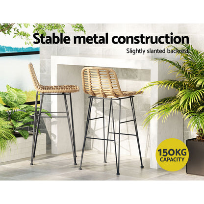 Gardeon 2x Outdoor Bar Stools – Natural Rattan Patio Chairs