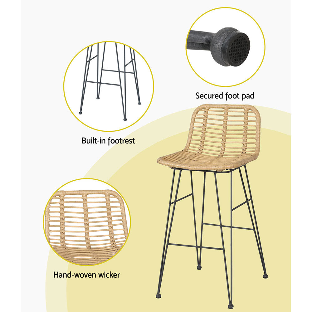 Gardeon 2x Outdoor Bar Stools – Natural Rattan Patio Chairs