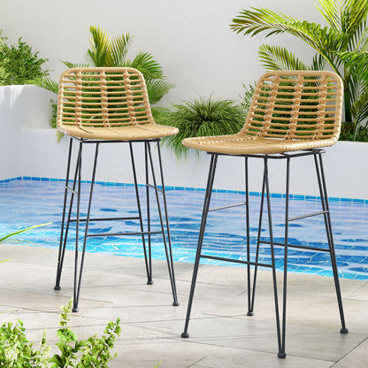 Gardeon 2x Outdoor Bar Stools – Natural Rattan Patio Chairs
