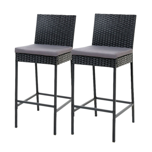 Gardeon 2-Piece Outdoor Bar Stools – Rattan Dining Chairs for Patio & Garden