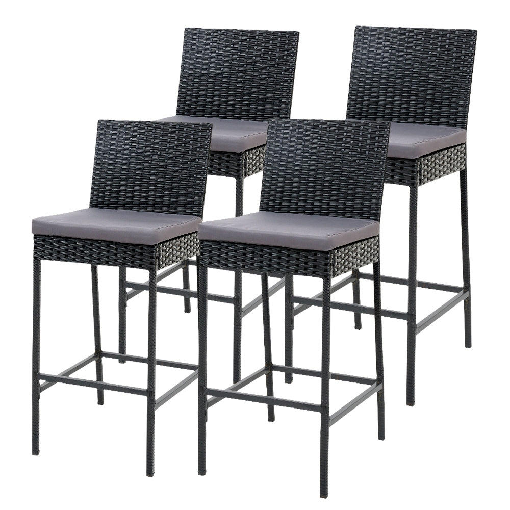 Gardeon 4-Piece Outdoor Bar Stools – Rattan Dining Chair Set for Patio & Bar