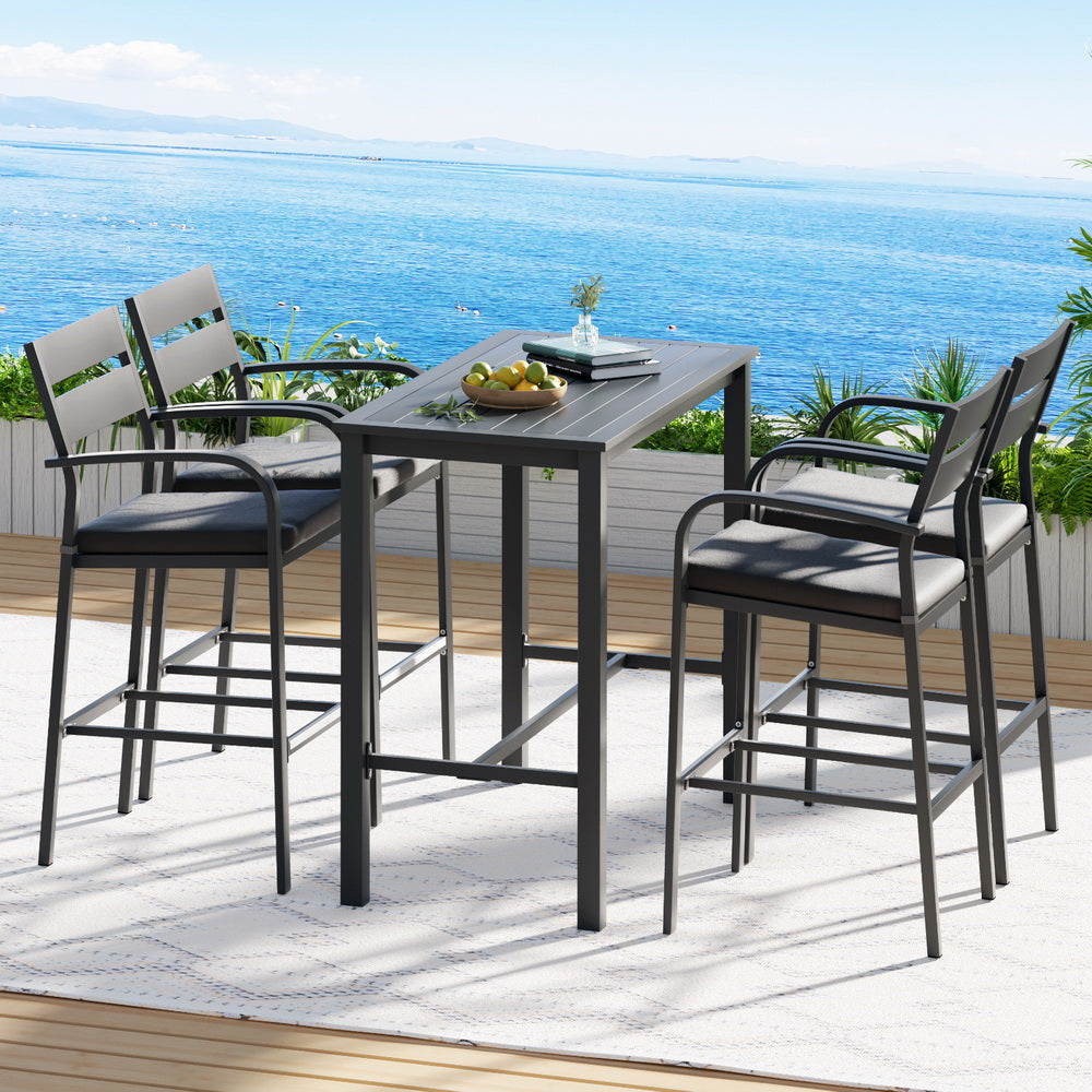 Gardeon 5-Piece Outdoor Bar Set – Aluminum Patio Table & Dining Stools