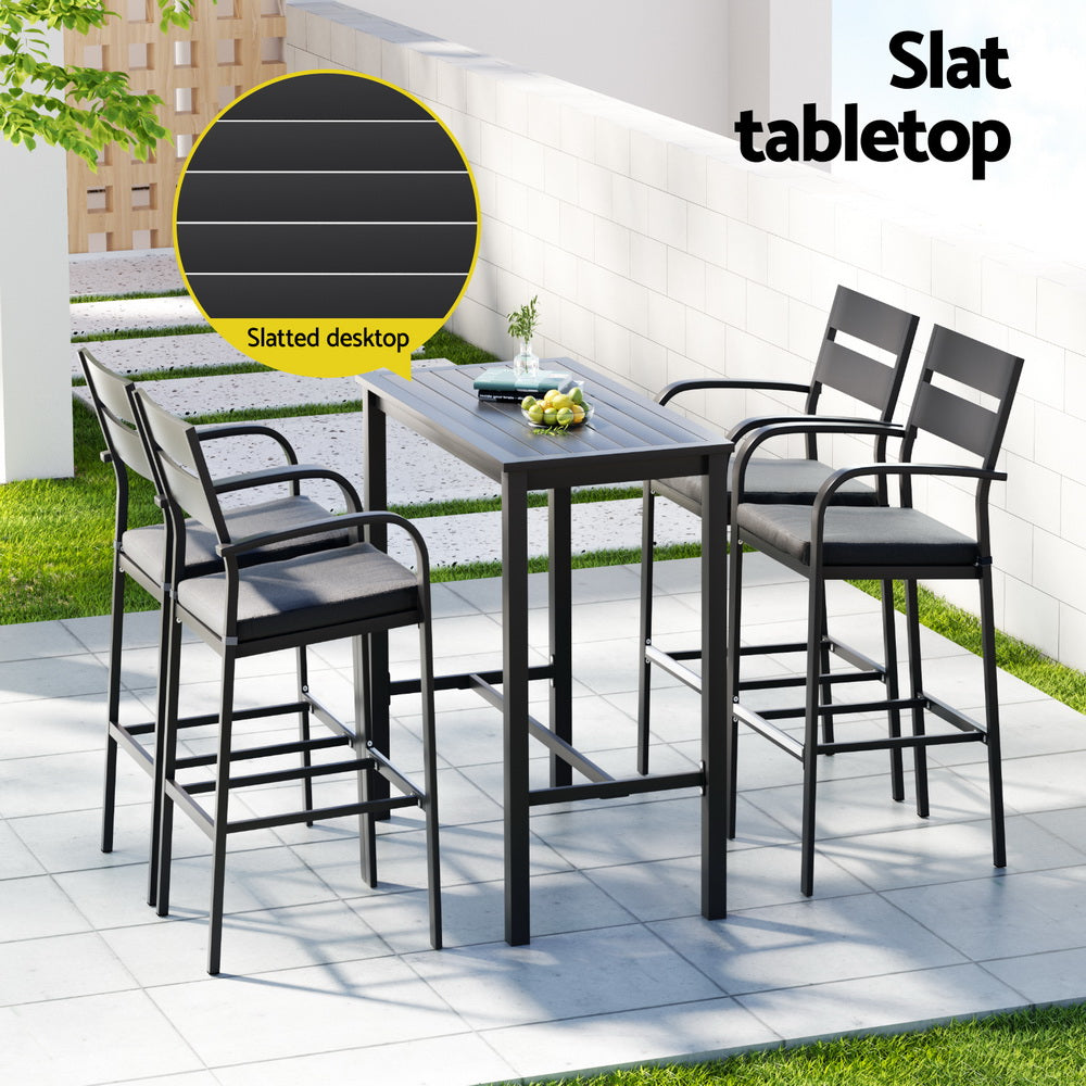 Gardeon 5-Piece Outdoor Bar Set – Aluminum Patio Table & Dining Stools