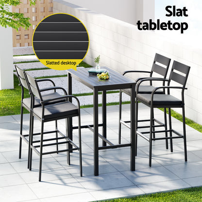 Gardeon 5-Piece Outdoor Bar Set – Aluminum Patio Table & Dining Stools