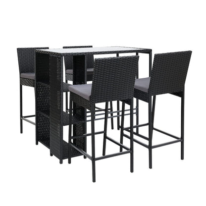 Gardeon 5-Piece Outdoor Bar Set – Wicker Table & Dining Stools for Patio