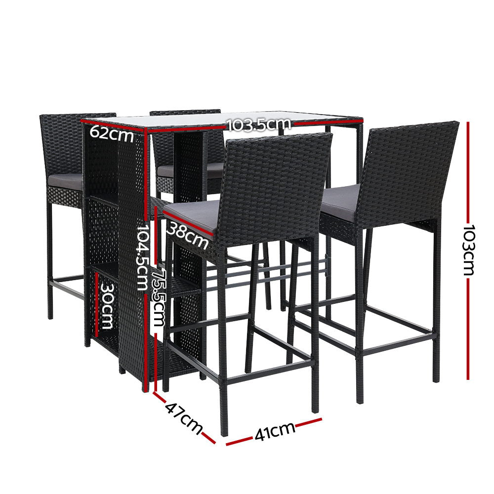 Gardeon 5-Piece Outdoor Bar Set – Wicker Table & Dining Stools for Patio