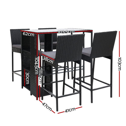Gardeon 5-Piece Outdoor Bar Set – Wicker Table & Dining Stools for Patio