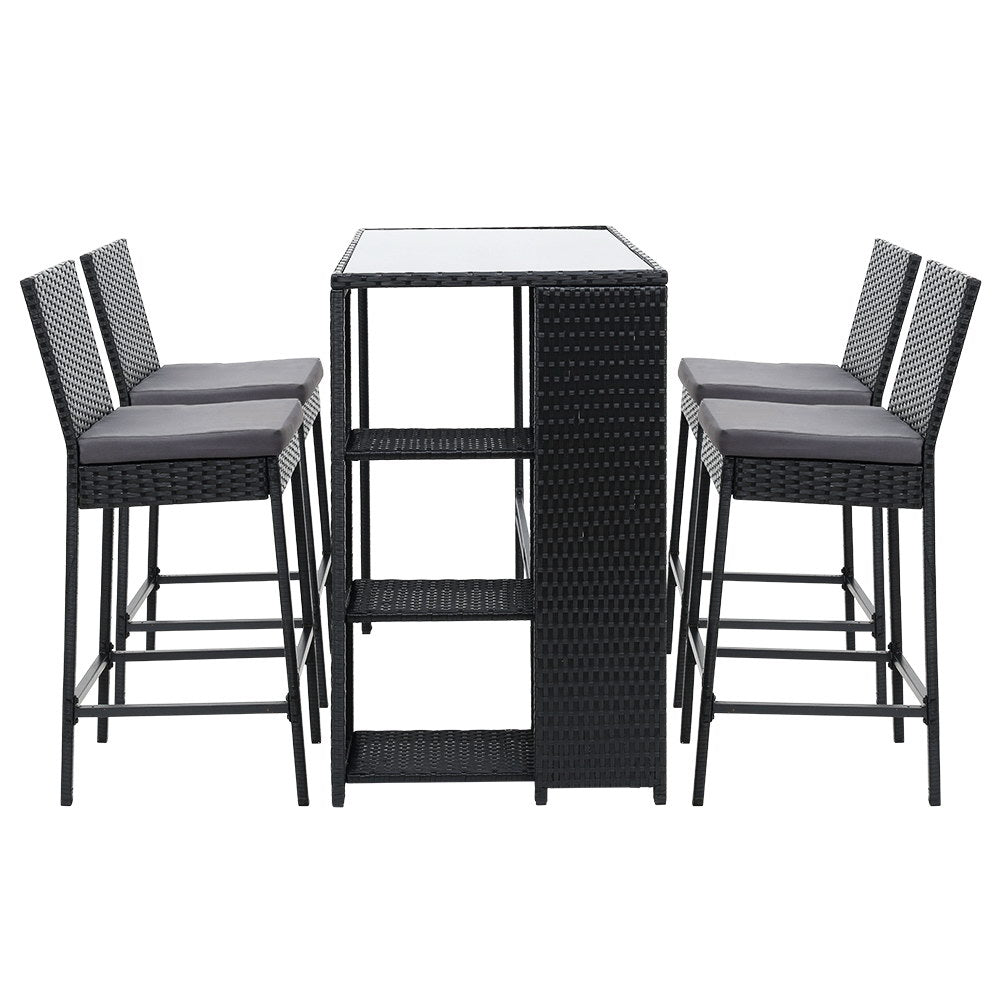 Gardeon 5-Piece Outdoor Bar Set – Wicker Table & Dining Stools for Patio