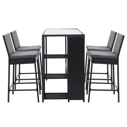Gardeon 5-Piece Outdoor Bar Set – Wicker Table & Dining Stools for Patio