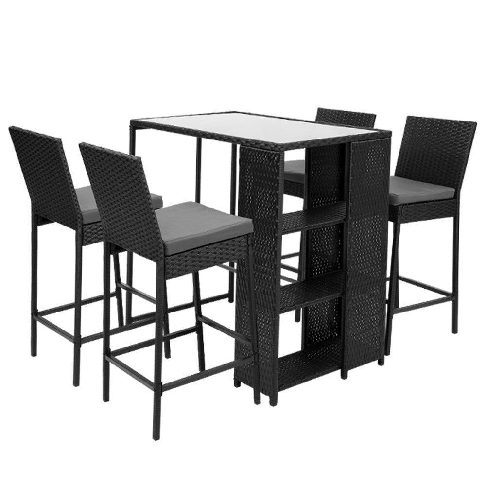 Gardeon 5-Piece Outdoor Bar Set – Wicker Table & Dining Stools for Patio
