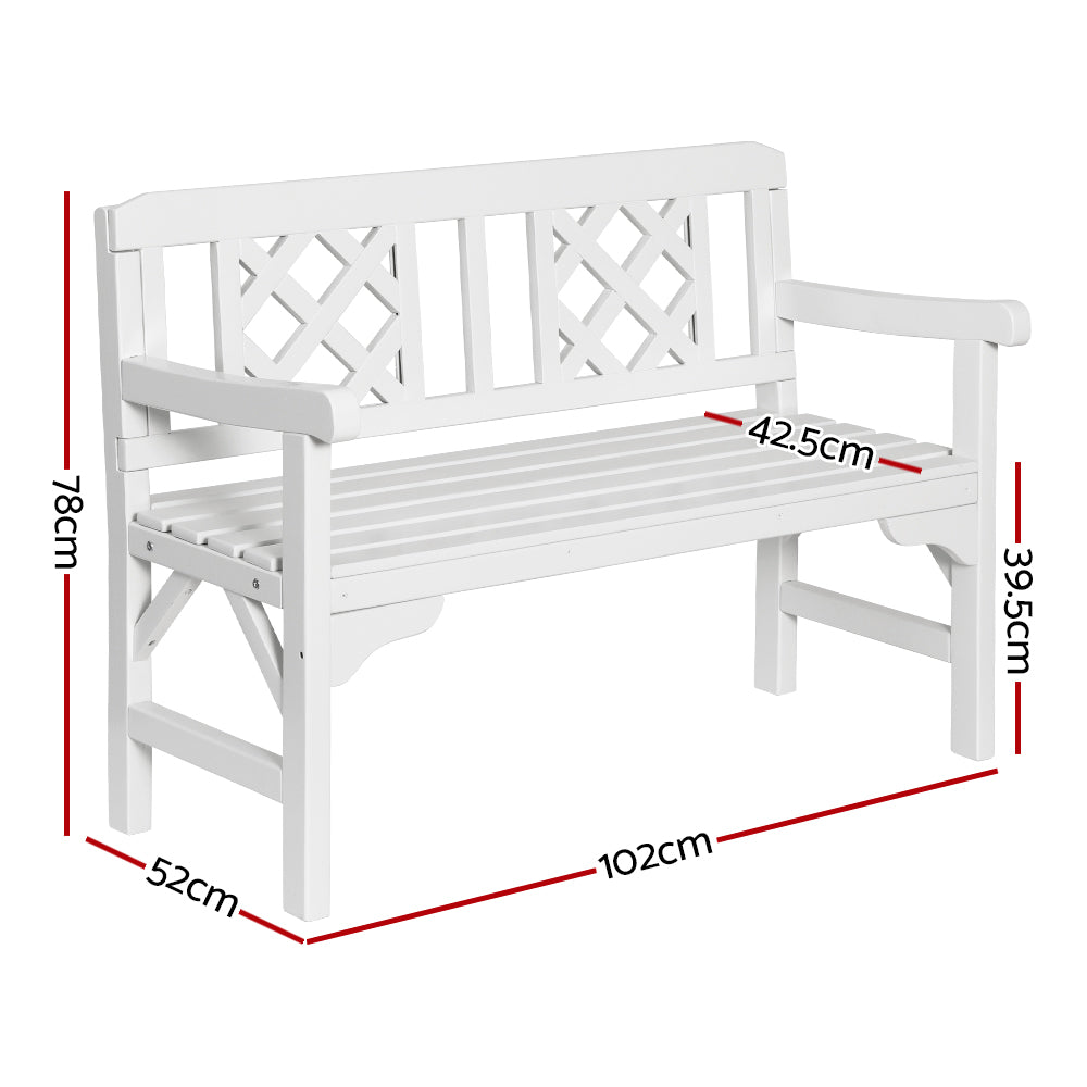 Gardeon Outdoor Wooden Garden Bench – 2-Seater White Patio Lounge Chair