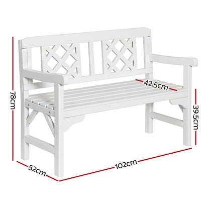 Gardeon Outdoor Wooden Garden Bench – 2-Seater White Patio Lounge Chair