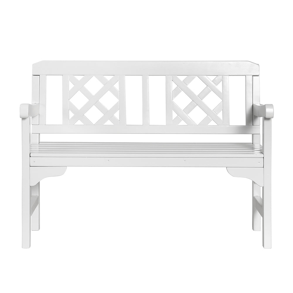 Gardeon Outdoor Wooden Garden Bench – 2-Seater White Patio Lounge Chair
