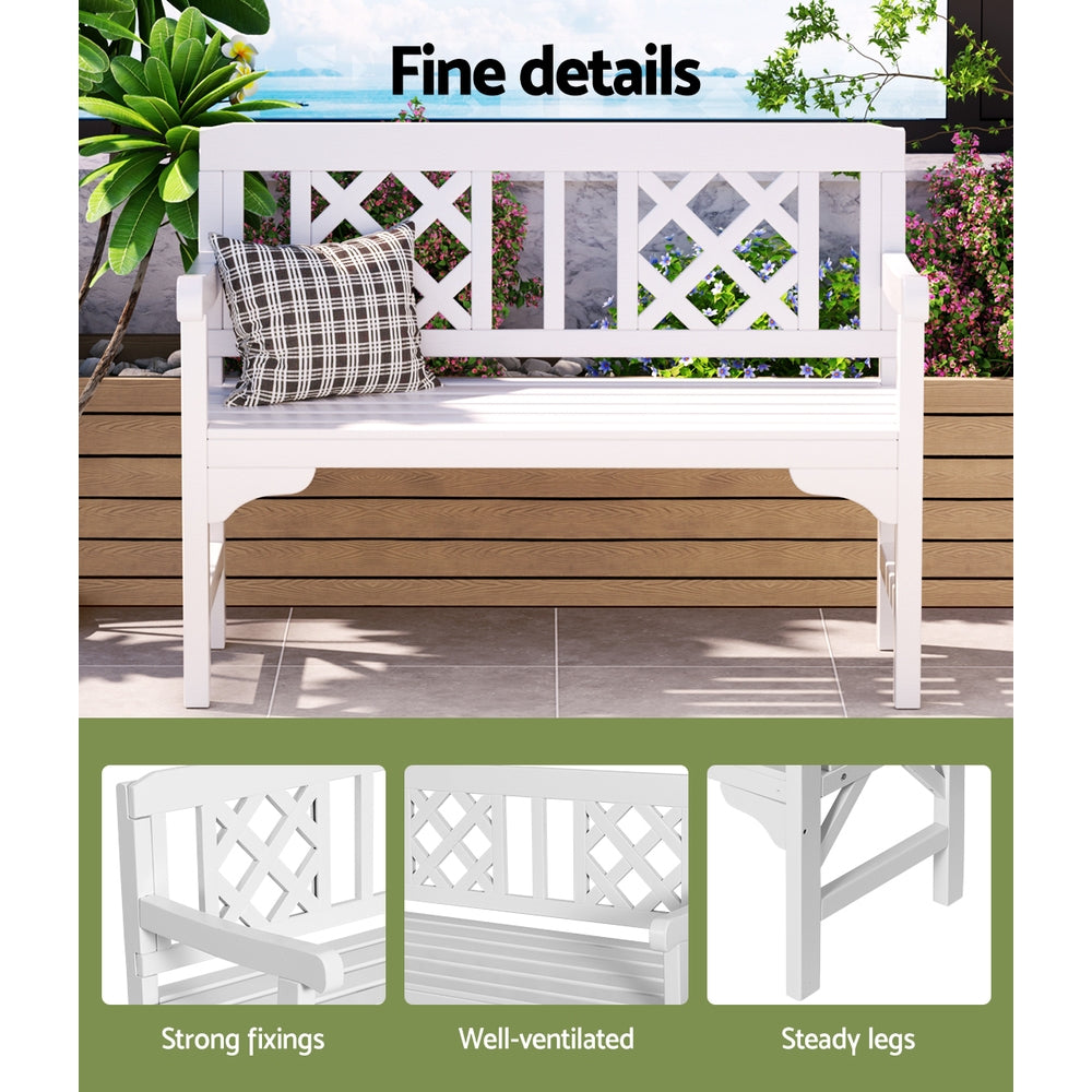 Gardeon Outdoor Wooden Garden Bench – 2-Seater White Patio Lounge Chair